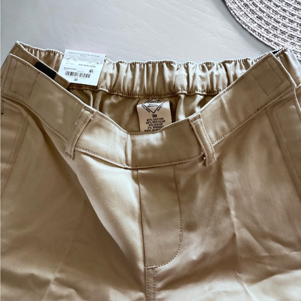 NWT- Unisex Beige Elastic Waist Pants with Velcro Sides Also